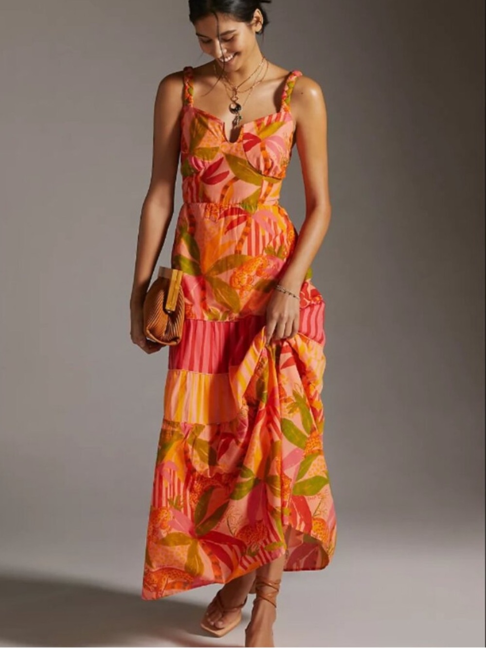 FARM Rio lounging leopard split neckline maxi dress